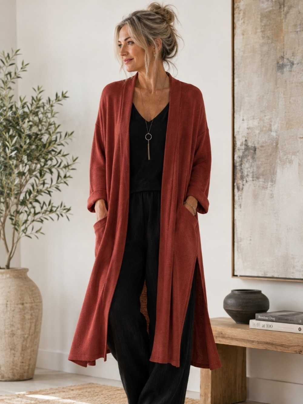 LLKO Rust Oversized Long Cardigan Duster Made in Canada